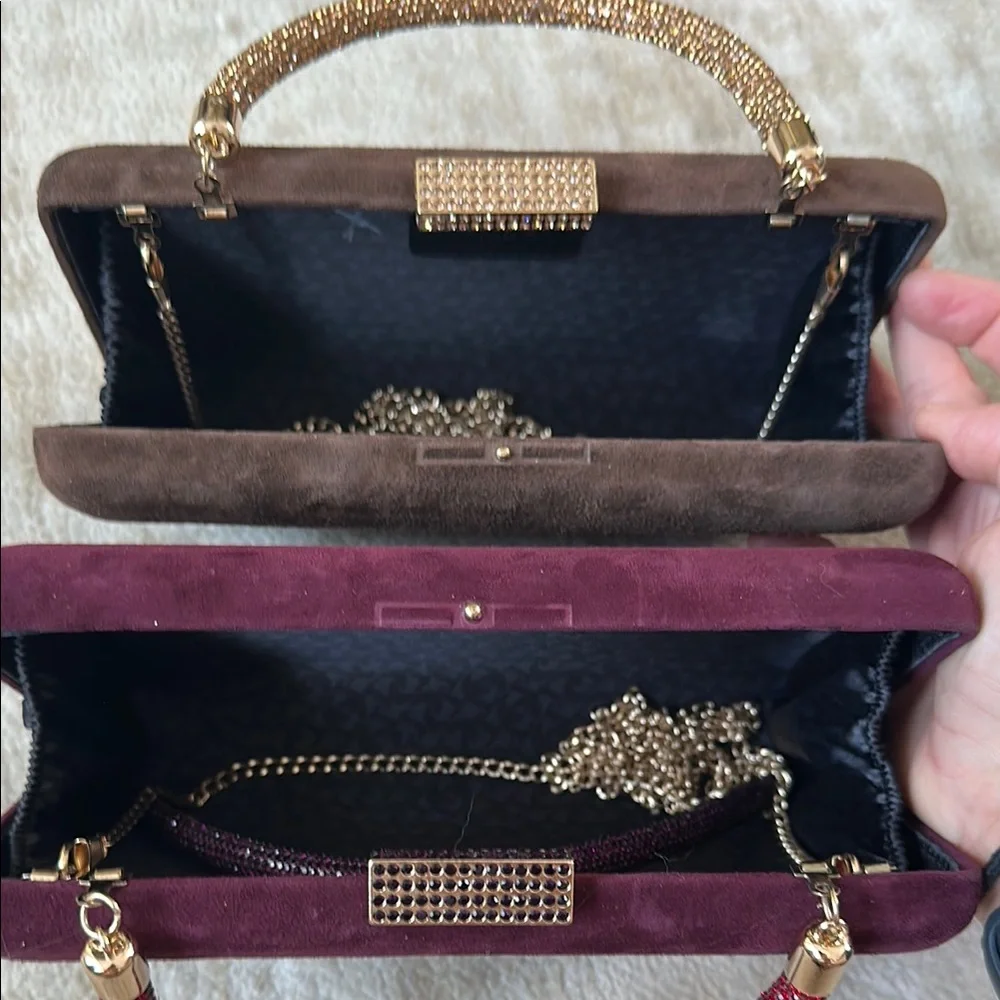 Suede Top-Handle Clutch in Brown and Plum - Elegant Evening Bag